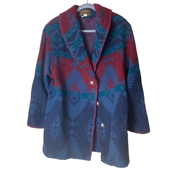 Eddie Bauer Jackets & Blazers - Vintage EDDIE BAUER Tribal Southwestern Aztec Collar Wool Jacket Coat M ILGWU